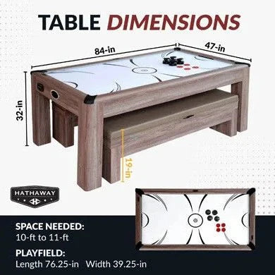 Hathaway Driftwood 7-ft Air Hockey Table Combo Set with Benches