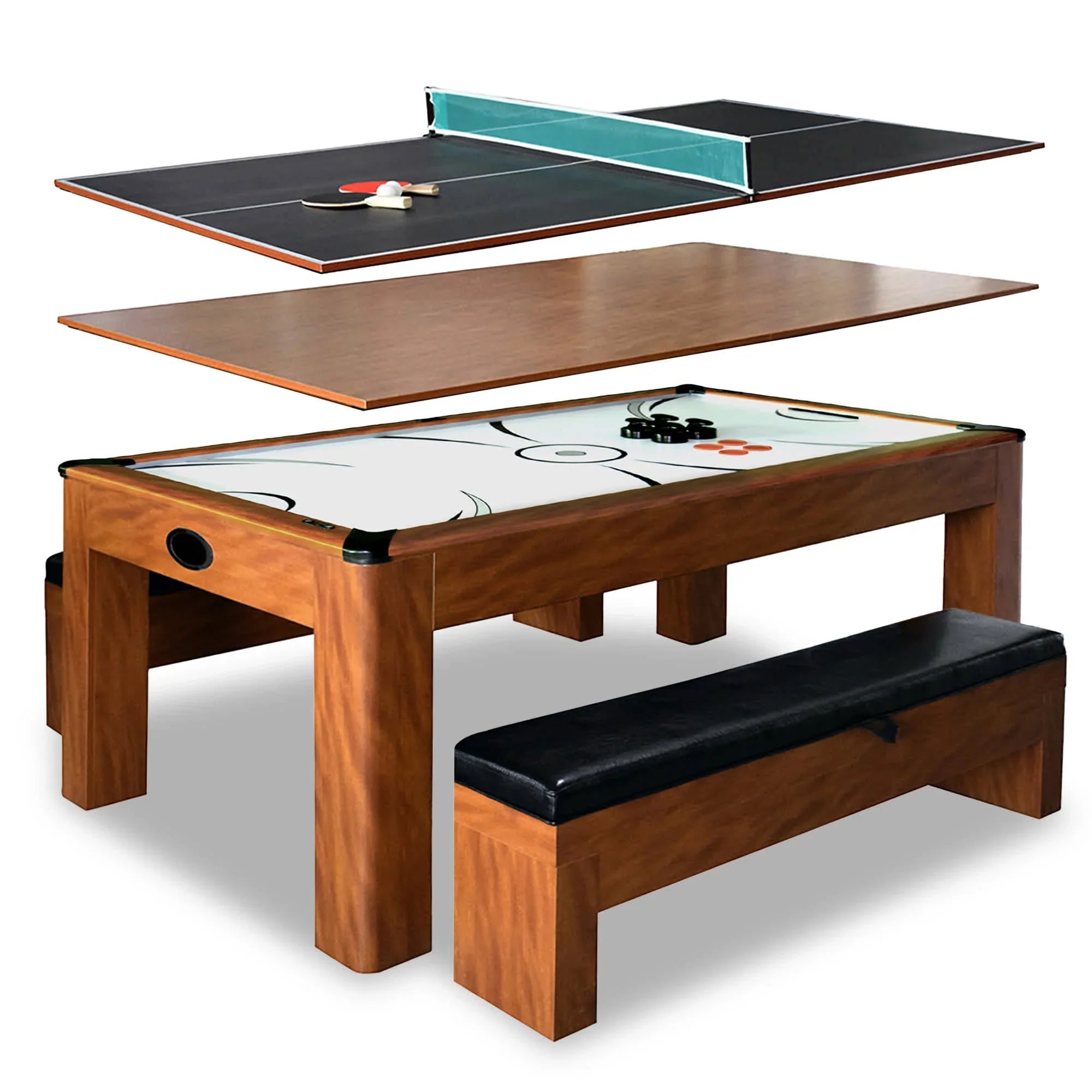Hathaway Sherwood 7-Ft Air Hockey Table Combo Set with Benches