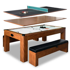 Hathaway Sherwood 7-Ft Air Hockey Table Combo Set with Benches
