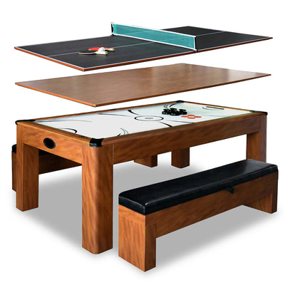 Hathaway Sherwood 7-Ft Air Hockey Table Combo Set with Benches